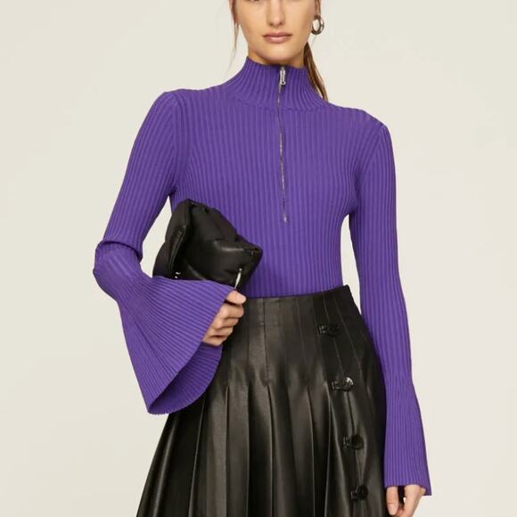 Proenza Schouler Purple Ribbed Zip Sweater Purple SMALL Bodycon Designer $990 - Picture 1 of 11